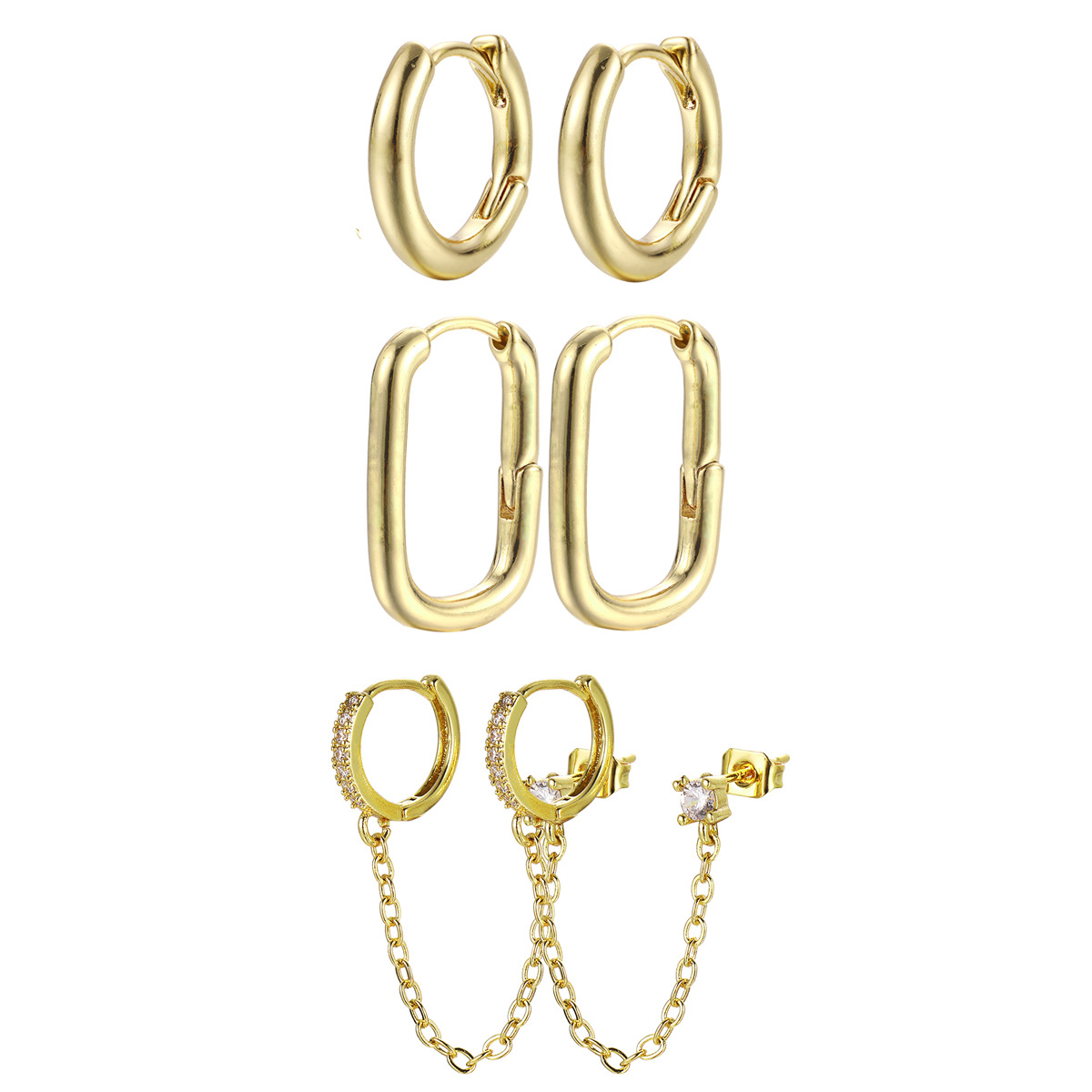 New cross-border geometric oval U-shaped ear buckles, light luxury and fashionable diamond-encruffled ear rings, simple and elegant chain earrings Item Picture