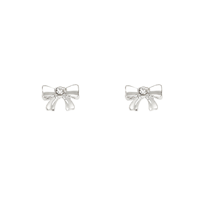 S925 Silver needle small bow stud earrings, a niche design with a simple and elegant style, versatile ear-nourishing earrings for a cold and elegant woman Item Picture