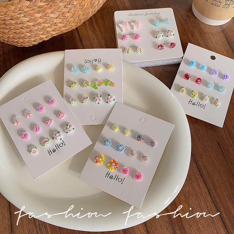 Pink flower light luxury earrings, cute, sweet, cool and fashionable earrings, niche new silver needle earrings, unique earrings Specification drawing