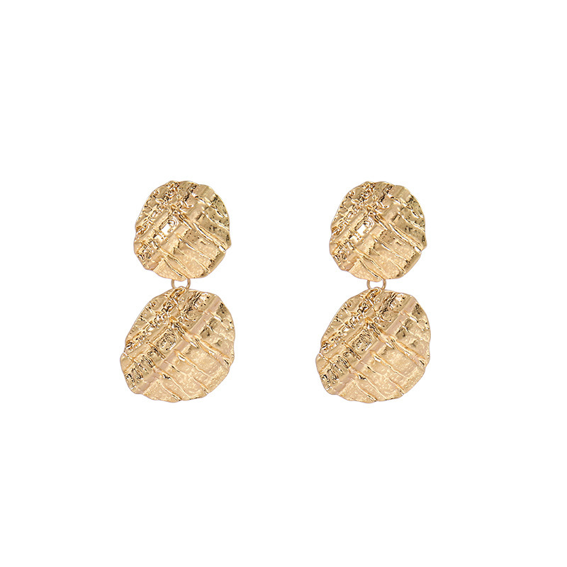 Exaggerated metal earrings for women, long European and American fashionable round geometric pendant earrings, simple and trendy earrings Item Picture