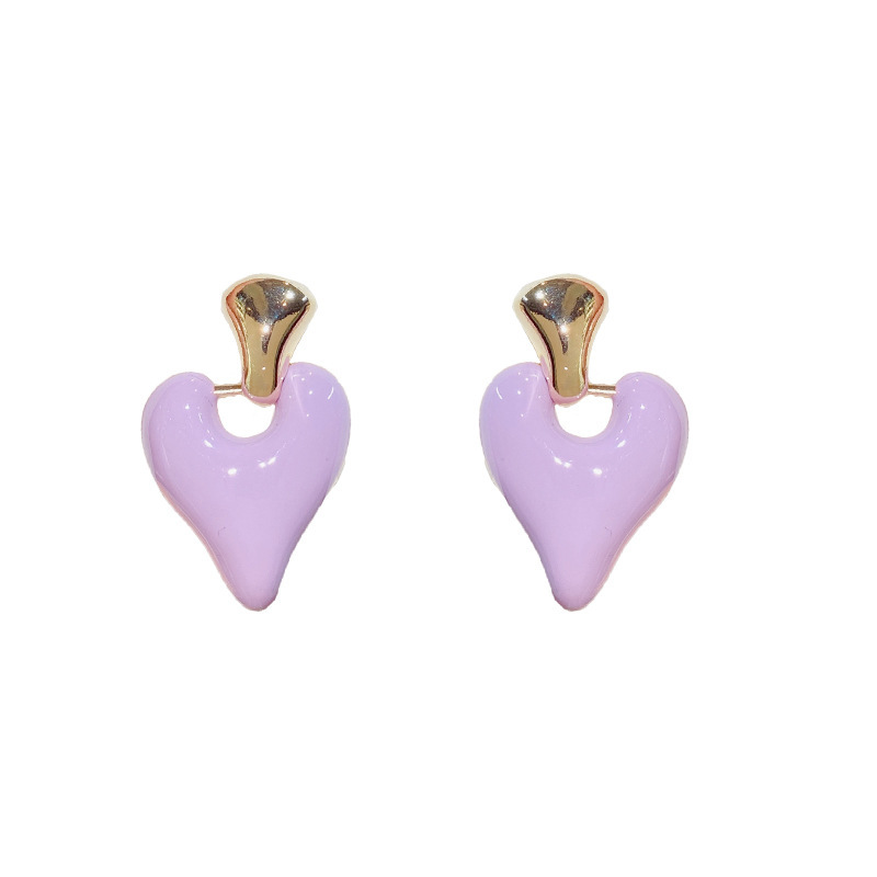 S925 Silver Needle Japanese, Korean and French retro fashion simple glazed heart-shaped stud earrings for women, a niche and light luxury design Item Picture