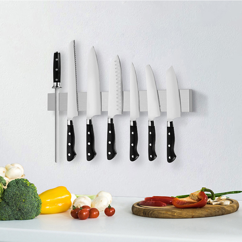 Heke magnetic knife rack, 304 stainless steel magnetic knife rack, kitchen magnetic knife stand, wall-mounted non-drilling suction knife rack details Picture