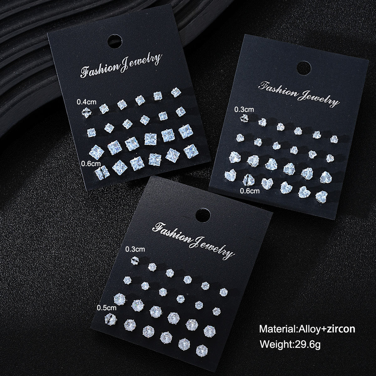 Cross-border fashion ins simple square geometric Zircon stud earrings 36-piece set, high-end and elegant heart-shaped earrings wholesale details Picture