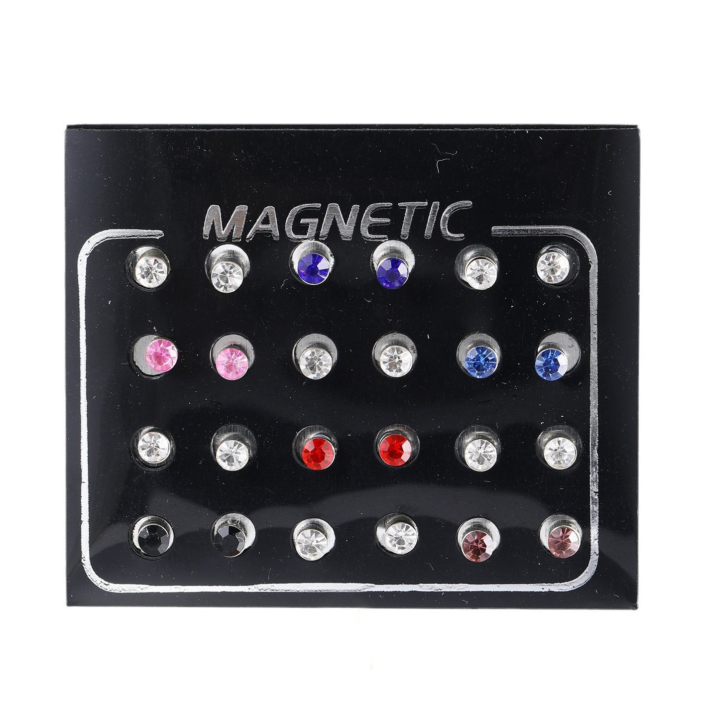 European and American cross-border accessories, fashionable colorful diamond-encrusted double round crystal stud earrings set, 12 pairs of magnetic women's stud earrings Item Picture