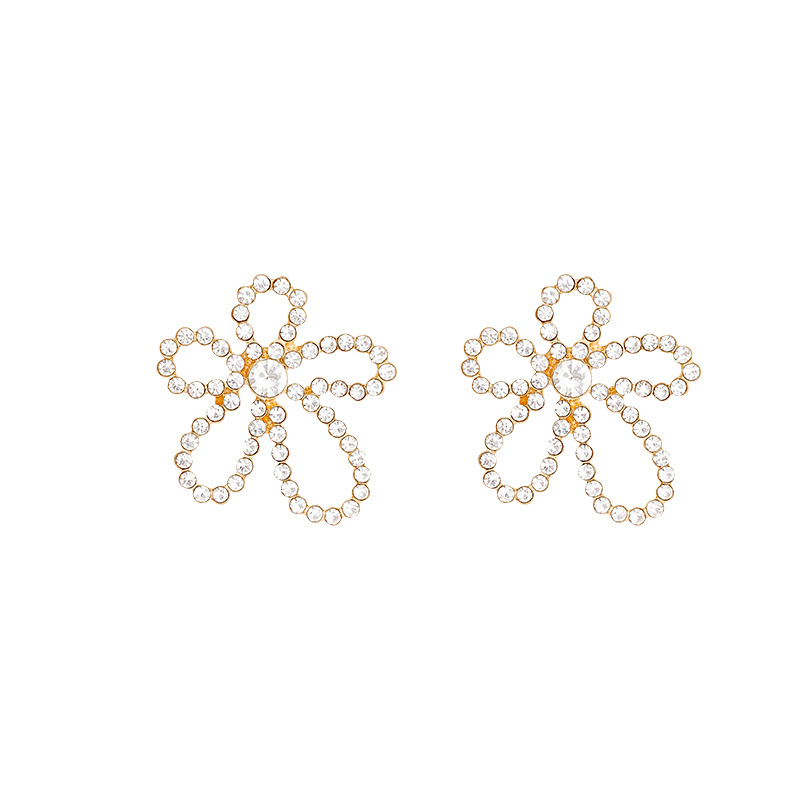 Spring and summer super sparkling water diamond flower stud earrings for women, Korean style ins unique earrings, simple, exquisite, fashionable and versatile earrings Item Picture