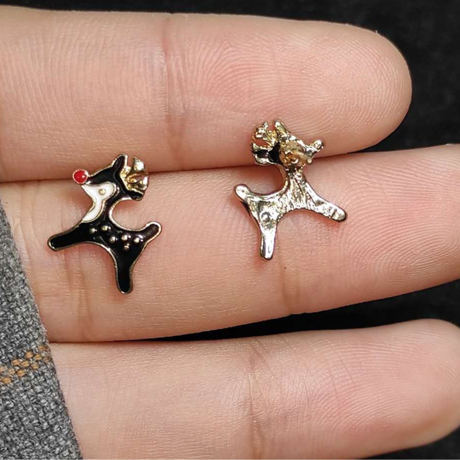 S925 Silver Needle Christmas Reindeer Stud Earrings AliExpress Small Reindeer Alloy Earrings Dripping oil Little deer Sweet personality Application Scenario