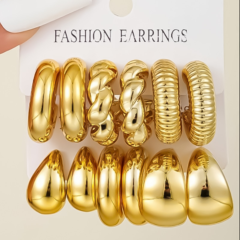 Wholesale of 6-piece CCB twisted water drop gold earrings, a creative and personalized geometric earrings set that is popular across Europe and America full figure