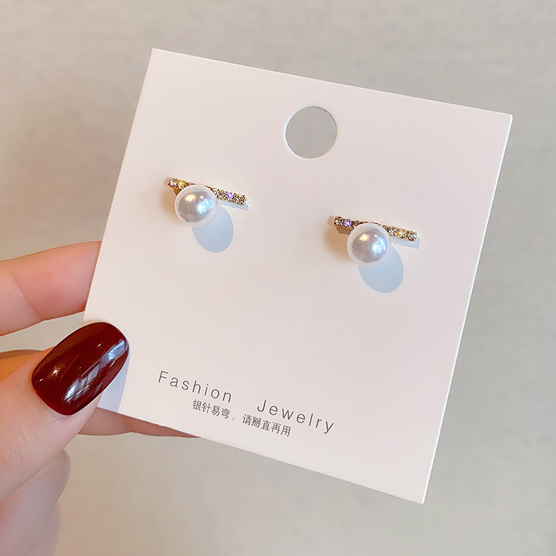 S925 Silver Needle Korean version fashionable one-piece pearl stud earrings, elegant, versatile, simple and new Summer family earrings and accessories wholesale Specification drawing