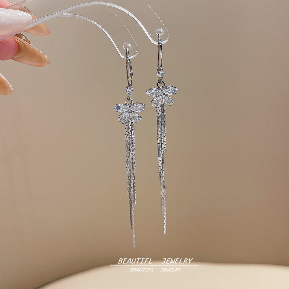 Fairy Super Flash Zircon tassel earrings, a light luxury and high-end sweet bestseller, ear hooks, elegant and niche ear studs, earrings for women Specification drawing