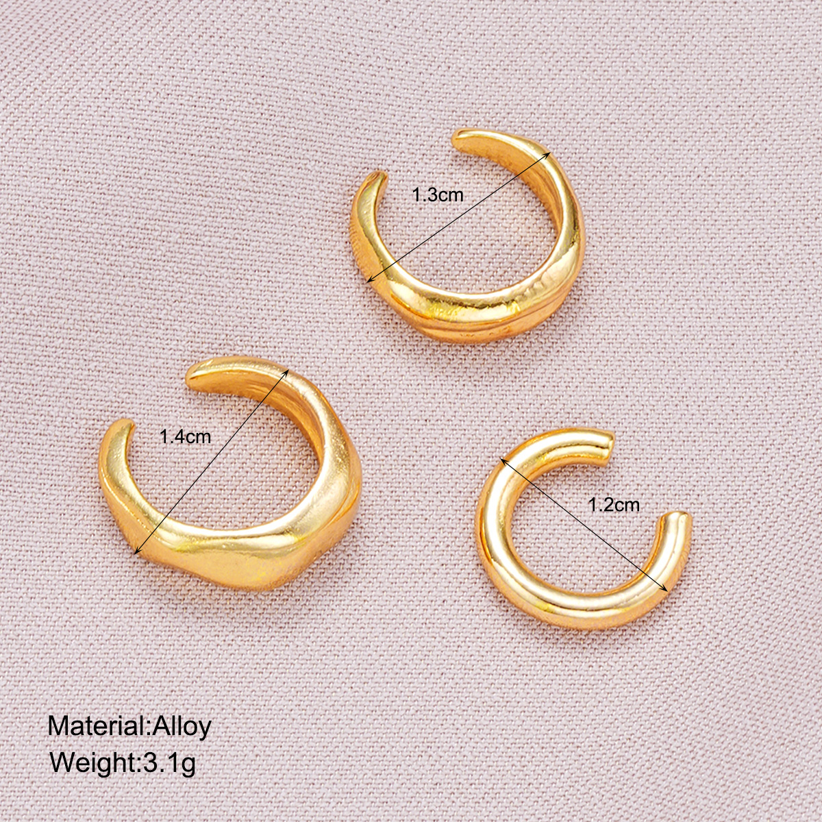 Wholesale of 3-piece set of simple C-shaped alloy ear clips with personalized and trendy earrings and women's accessories for cross-border management in Europe and America Specification drawing