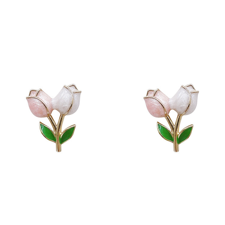 S925 Silver Needle, stylish and fresh, tulip oil drip design, ins exquisite women's earrings Item Picture