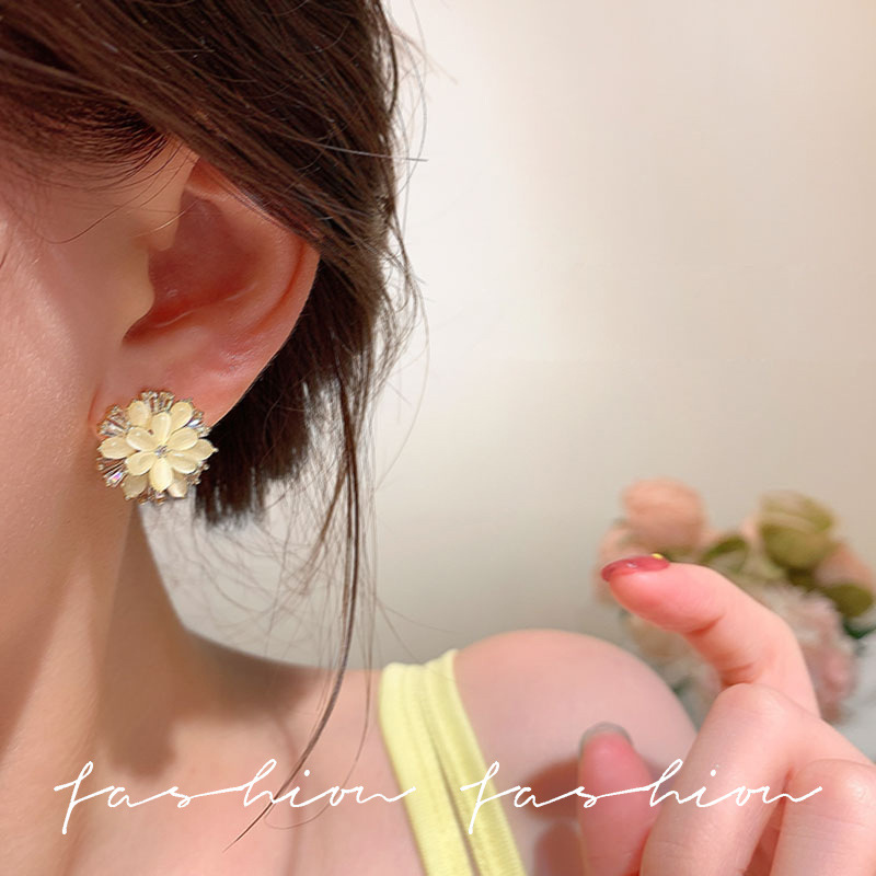 Korean-style sweet cat's eye stone flower zircon stud earrings, unique and high-end female earrings, versatile earrings for Internet celebrities Application Scenario