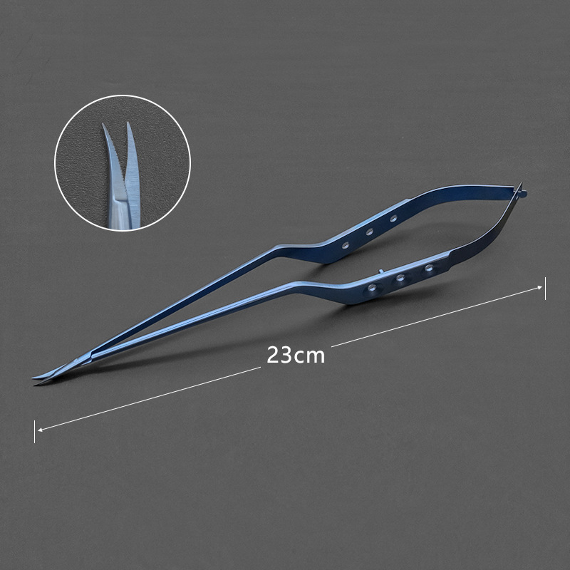 The uphill type micro-scissors are used for forward cutting of coronary arteries, gun-shaped micro-scissors, and stainless steel crescent-shaped scissors undefined