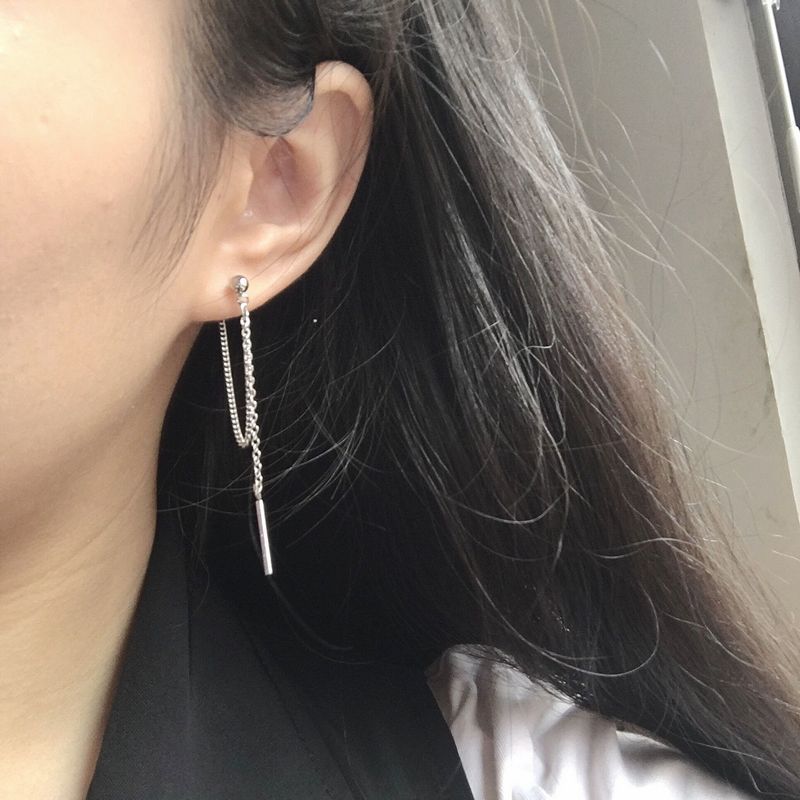 Korean-style lady tassel long earrings with chain metal texture details Picture