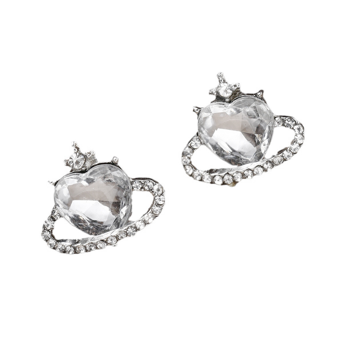 Cross-border best-selling micro-dot exquisite Zircon planet stud earrings for women, new trendy heart-shaped earrings with a high-end feel, women's design, Internet celebrity Item Picture