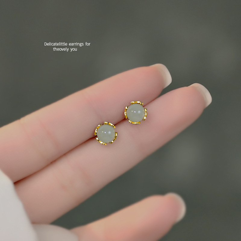 S925 Silver Needle Small imitation chalcedony stud earrings, a new Chinese-style female Internet celebrity, versatile and personalized earrings, 2023 new style earrings full figure