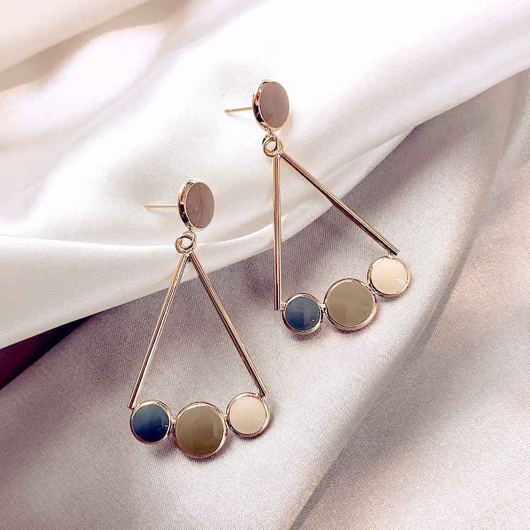 925 silver needle Morandi color triangular earrings, new feminine style, internet-famous style, stud earrings, long earrings wholesale full figure