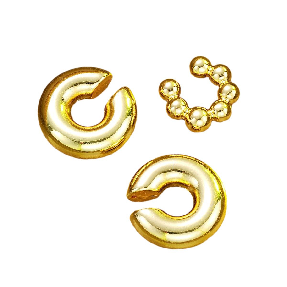 Wholesale of new high-end and exquisite earrings for cross-border trade from Europe and America. 3-piece set of gold niche women's round bead C-shaped earrings Item Picture
