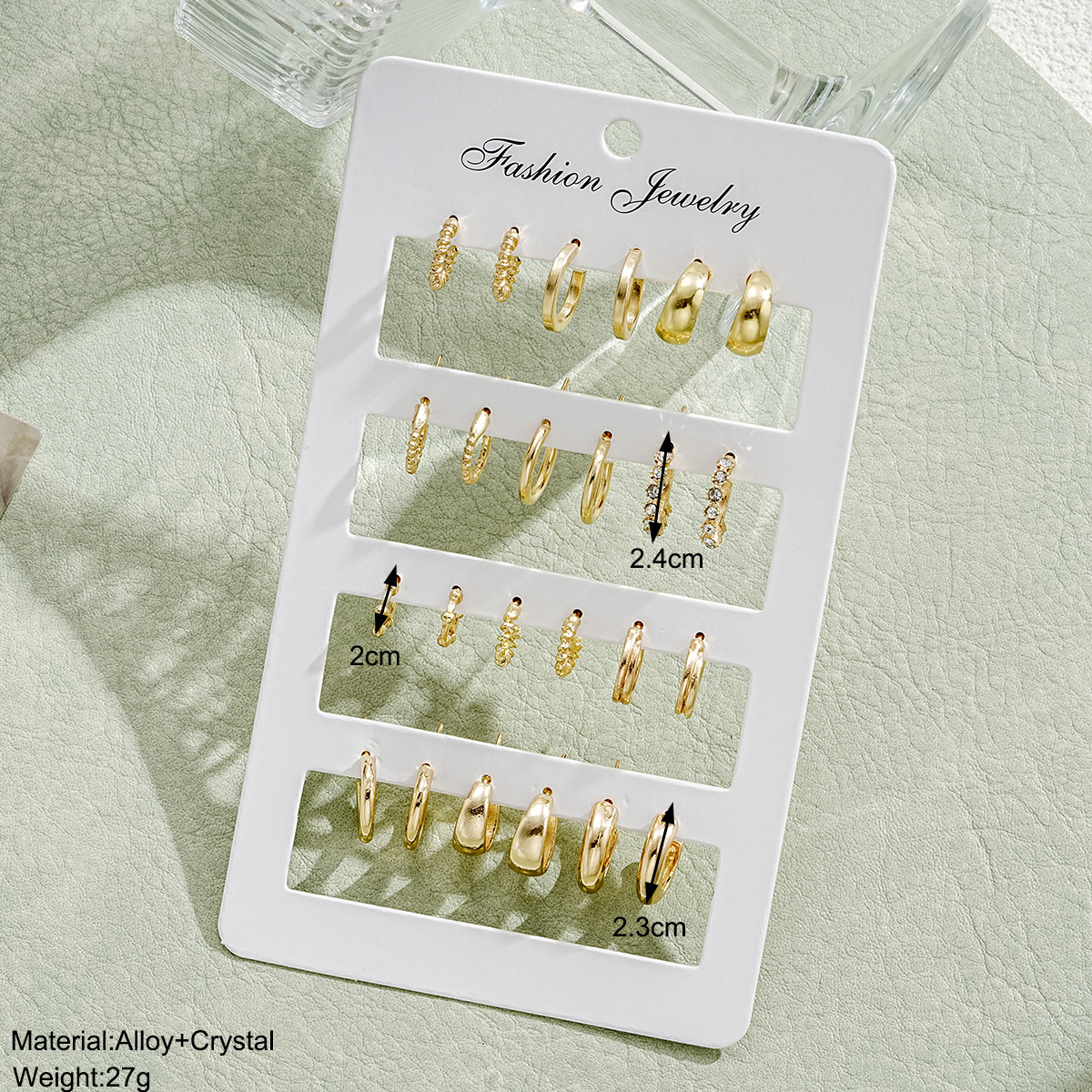 A 12-piece set of cross-border new European and American style creative C-shaped point diamond earrings, a fashionable accessory with a high-end feel details Picture