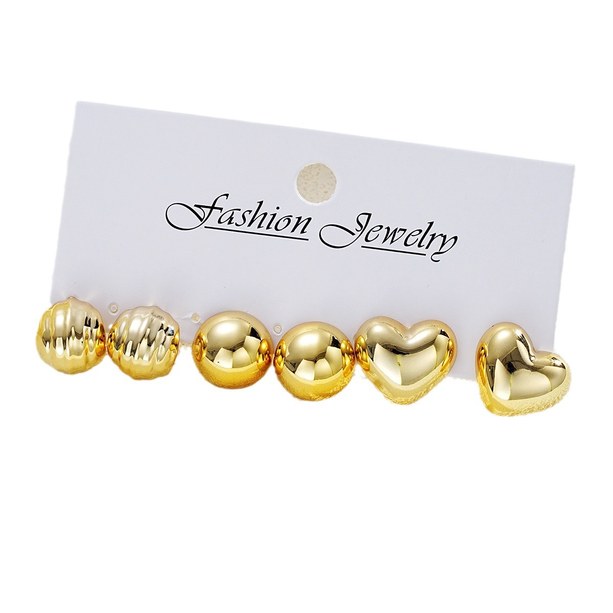 Cross-border European and American high-end creative CCB semi-circular heart-shaped ear stud 3-piece set, fashionable, elegant and versatile new earrings Item Picture