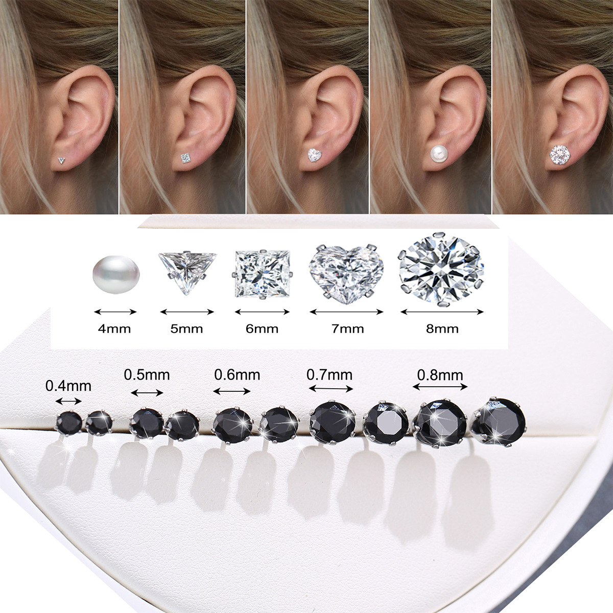 25 pairs of black, light luxury crystal stud earrings with a heart shape and geometric design are popular cross-border accessories on Amazon details Picture
