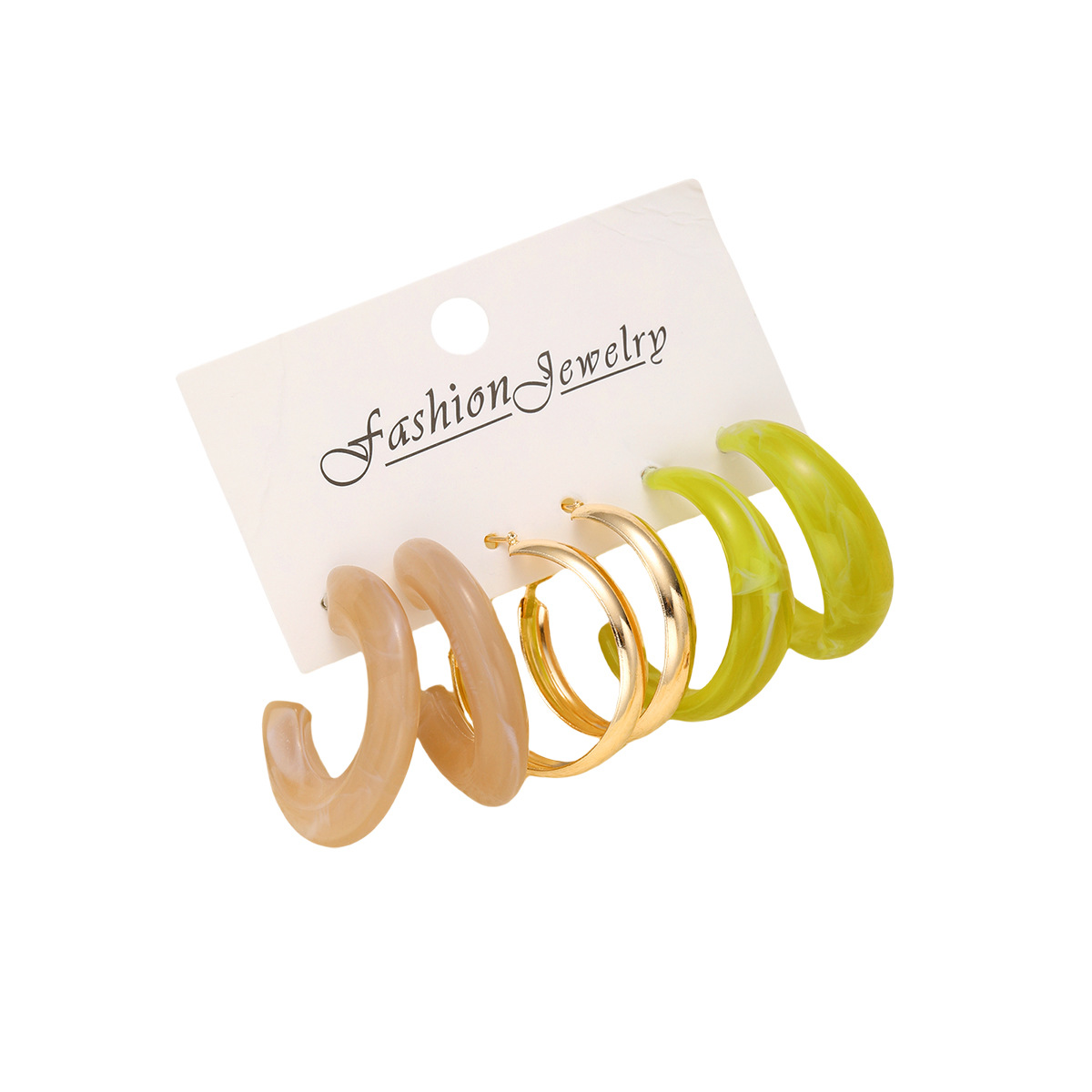 Cross-border European and American simple new C-shaped gold resin alloy Earrings 3-piece set retro women 's earrings Earrings Item Picture