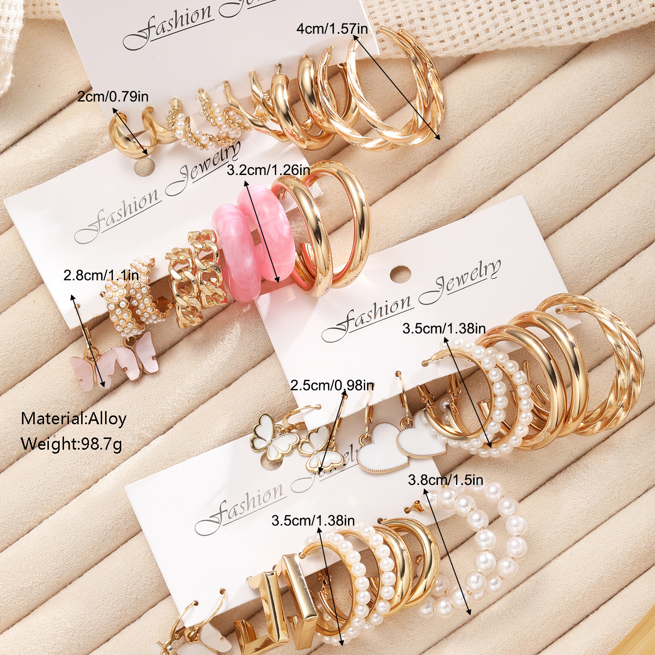 A 20-piece set of creative geometric alloy women's earrings featuring a heart-shaped butterfly imitation pearl resin and popular cross-border sales from Europe and America details Picture