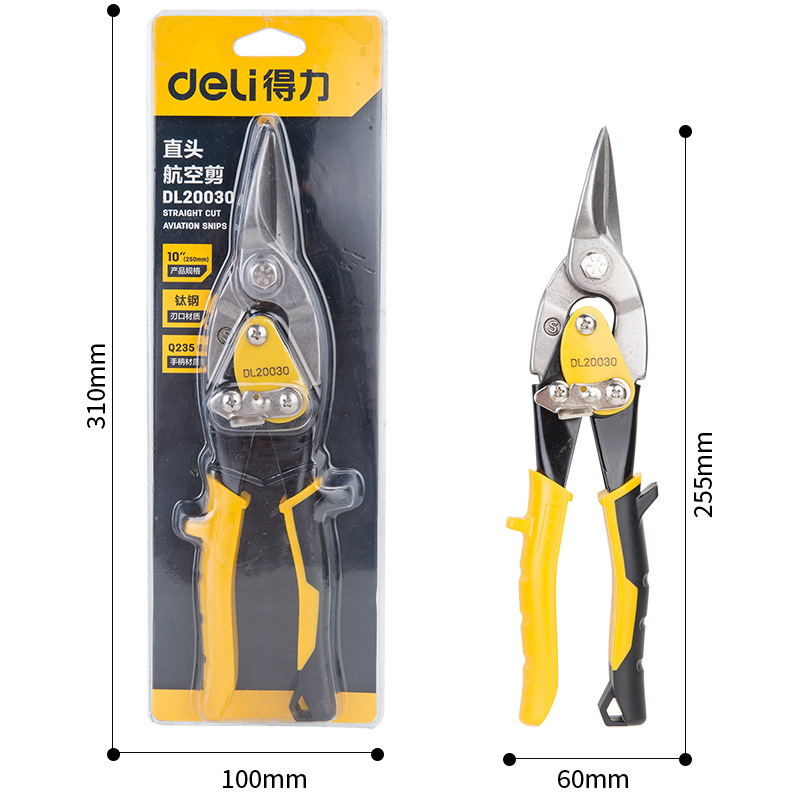 Deli aviation shears DL20030 straight head, left and right bends, 10-inch manual shearing plate, 250mm iron sheet aviation shears details Picture