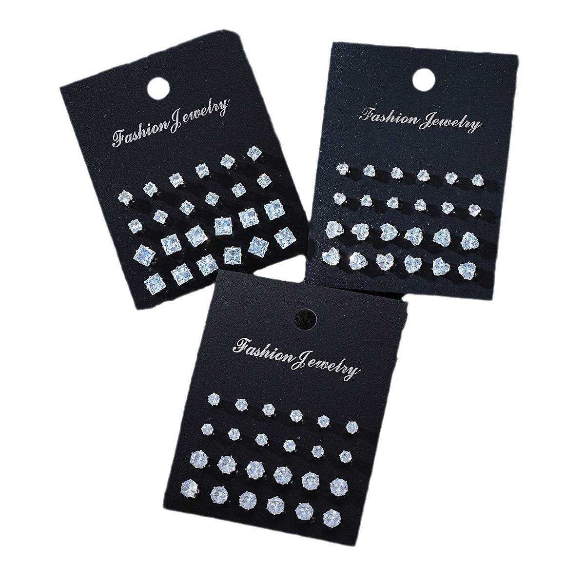 Cross-border fashion ins simple square geometric Zircon stud earrings 36-piece set, high-end and elegant heart-shaped earrings wholesale Item Picture