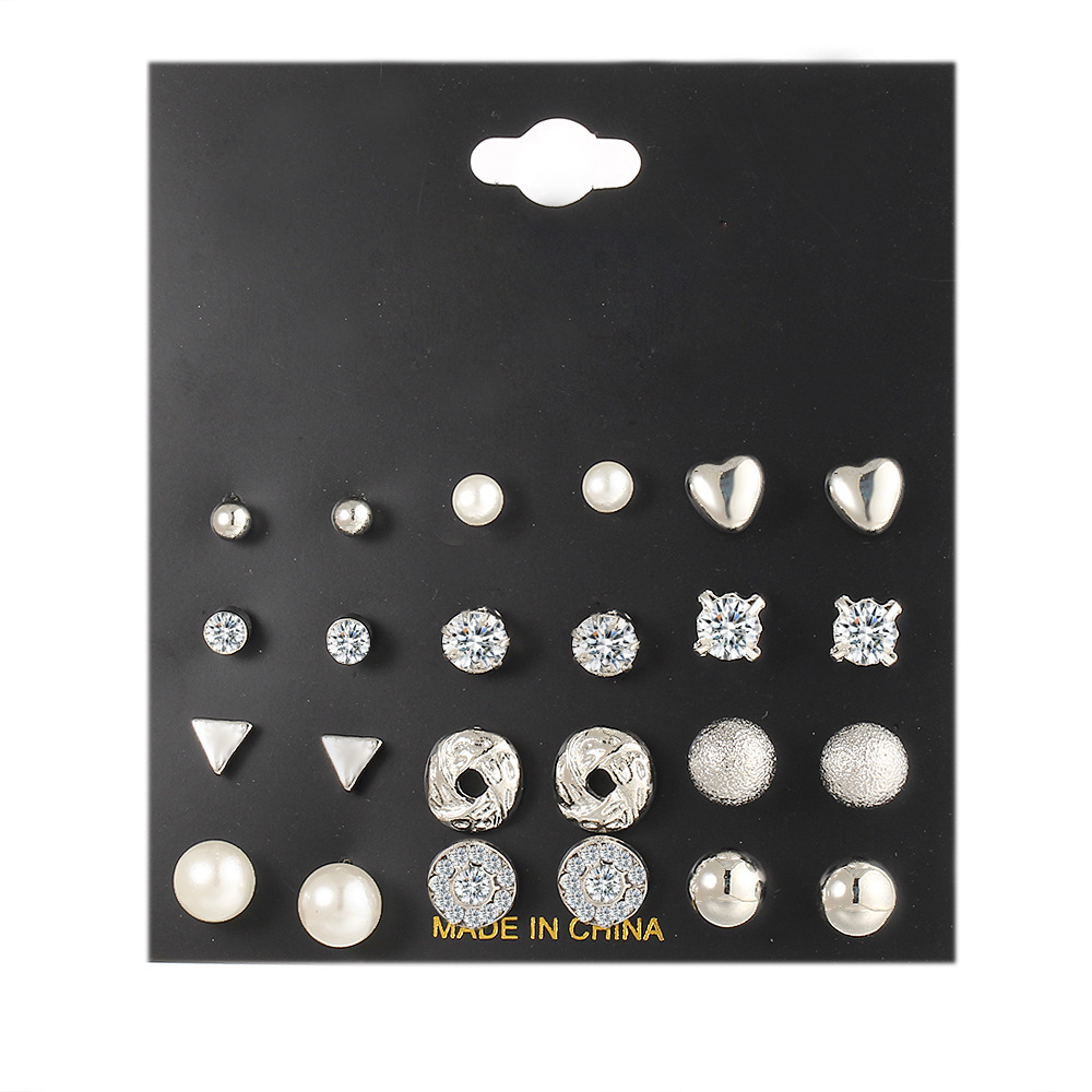 EJ184521 Hanzhishang Cross-border Stud Earrings Set 12 Pairs of Stud Zirconia Heart Triangular-point Diamond Earrings details Picture
