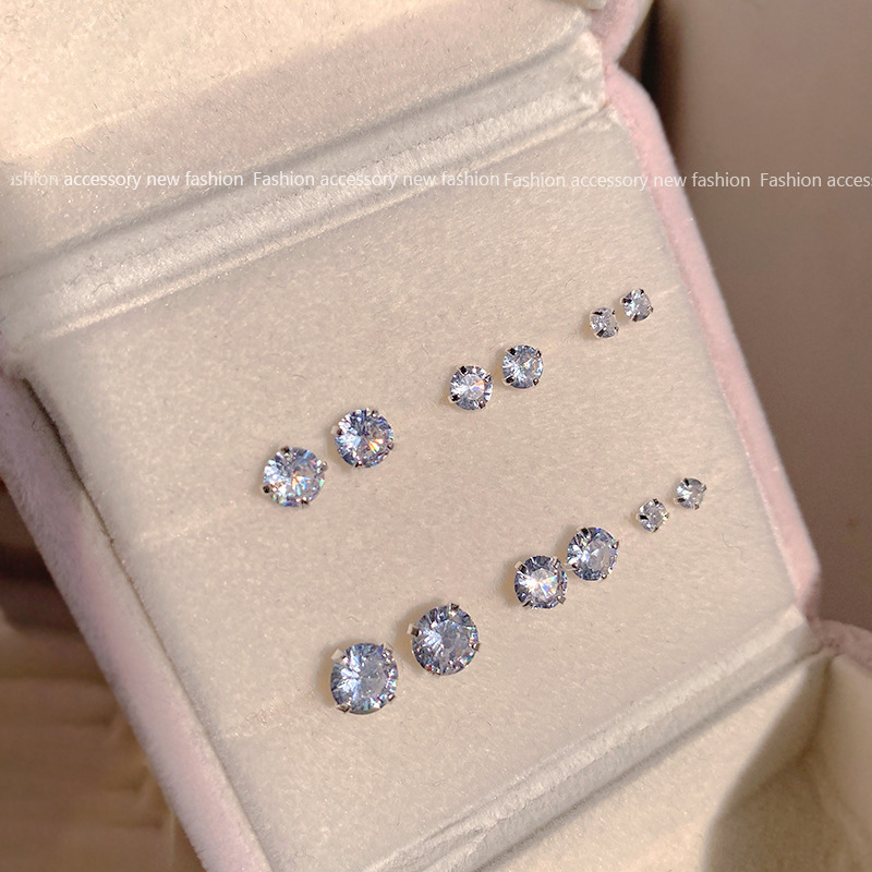 Small and fashionable zircon stud earrings, simple and cold style silver needle earrings, new trendy and fashionable commuting earrings for women full figure