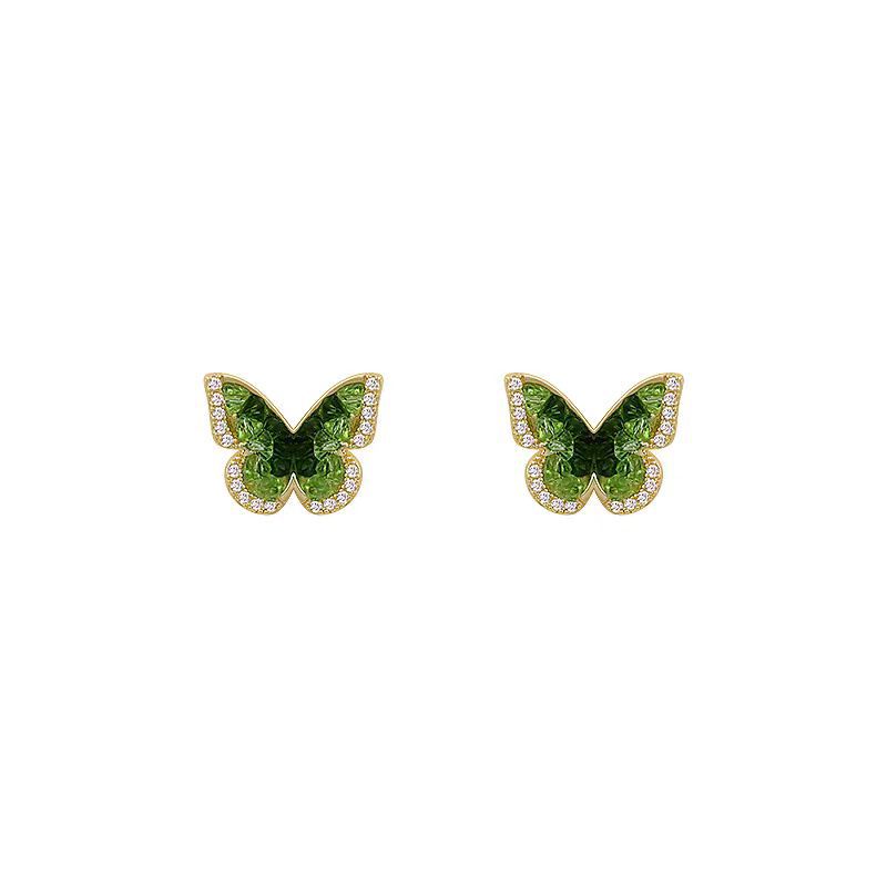 Forest-themed gradient green butterfly earrings for women, 925 silver needle, a niche and high-end earring, versatile and elegant, exquisite earrings Item Picture