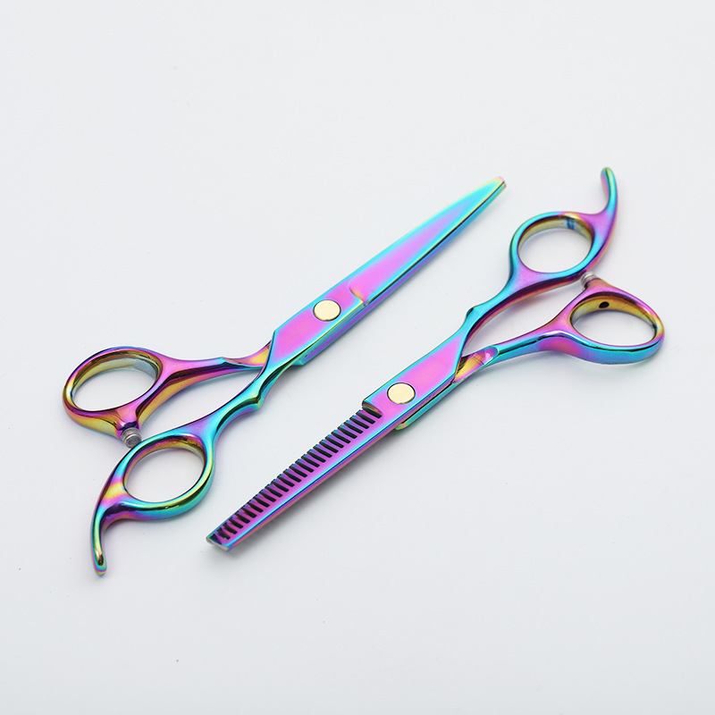 Factory wholesale flat scissors, tooth clippers, hair clippers, hair salon family haircuts, straight hair beauty, 6-inch color hair clippers in stock Specification drawing