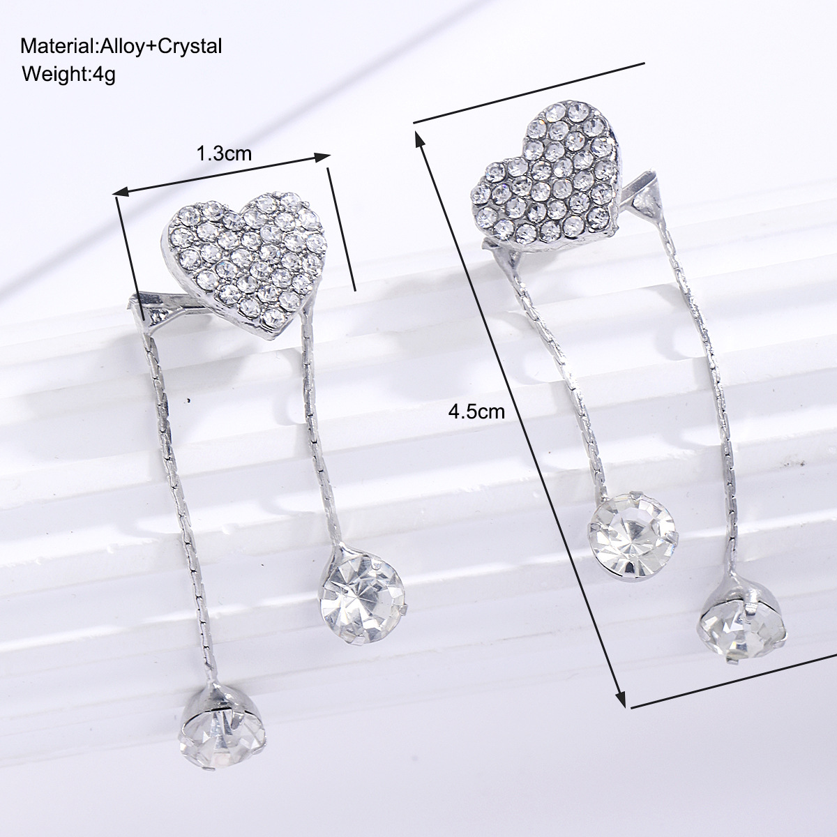 Cross-border new style, elegant and creative semi-hosted diamond tassel heart-shaped earrings, fashionable, light luxury, individual and high-end earrings details Picture