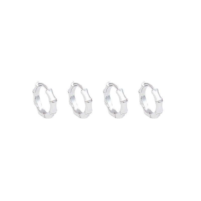 925 Silver needle bamboo joint earrings, women's niche design sense, light luxury, plain ring ear stud, no need to take off when sleeping, high-end earrings Item Picture