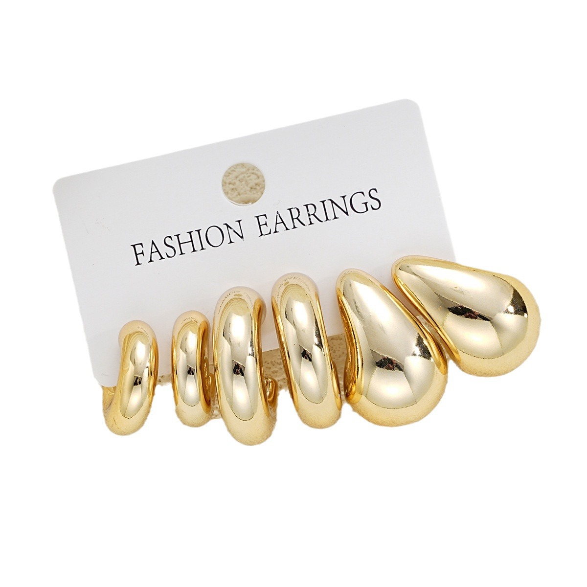 shein's best-selling golden metal earrings, a creative, retro and simple set of 3-piece teardrop-shaped stud earrings Item Picture