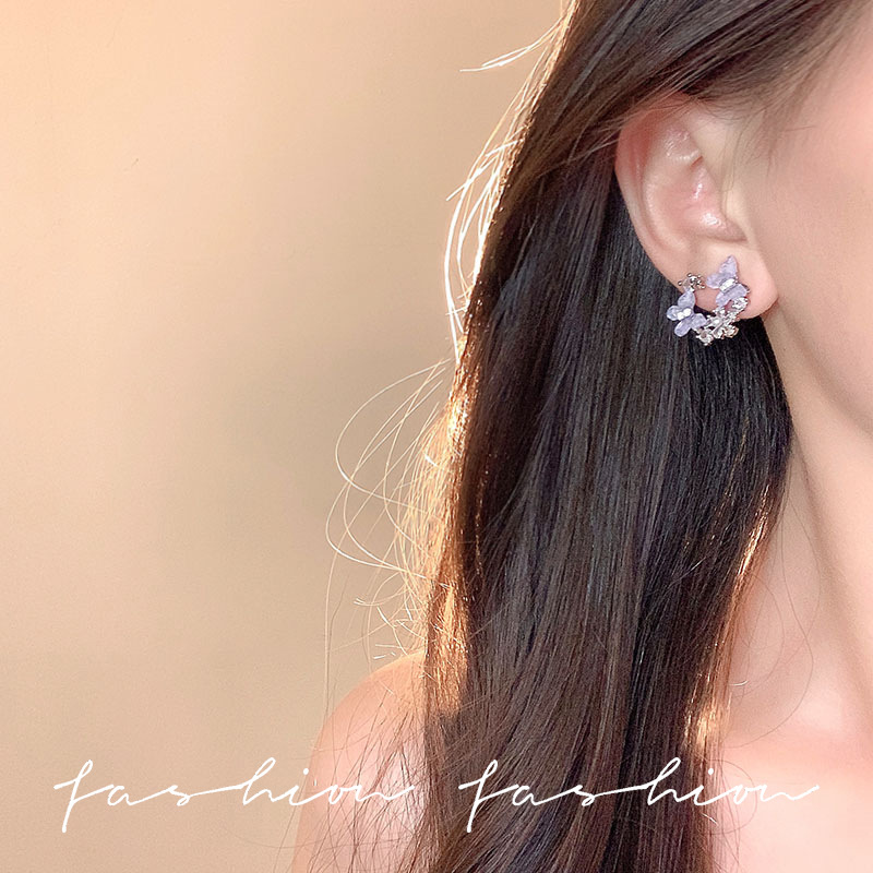 Gentle and sweet butterfly flower earrings, women's micro-inlaid zircon, light luxury, niche design sense, high-end summer earrings and earrings Specification drawing