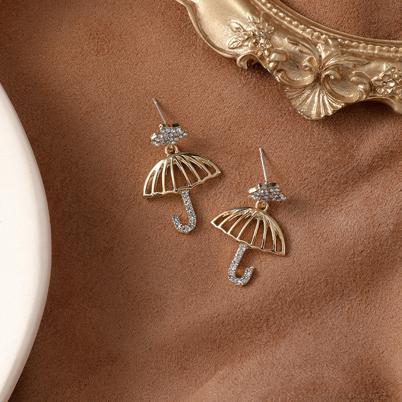 S925 Silver Needle, a new Korean style with a full diamond umbrella, cute and elegant, and stud earrings, a female Internet celebrity with a trendy personality Specification drawing