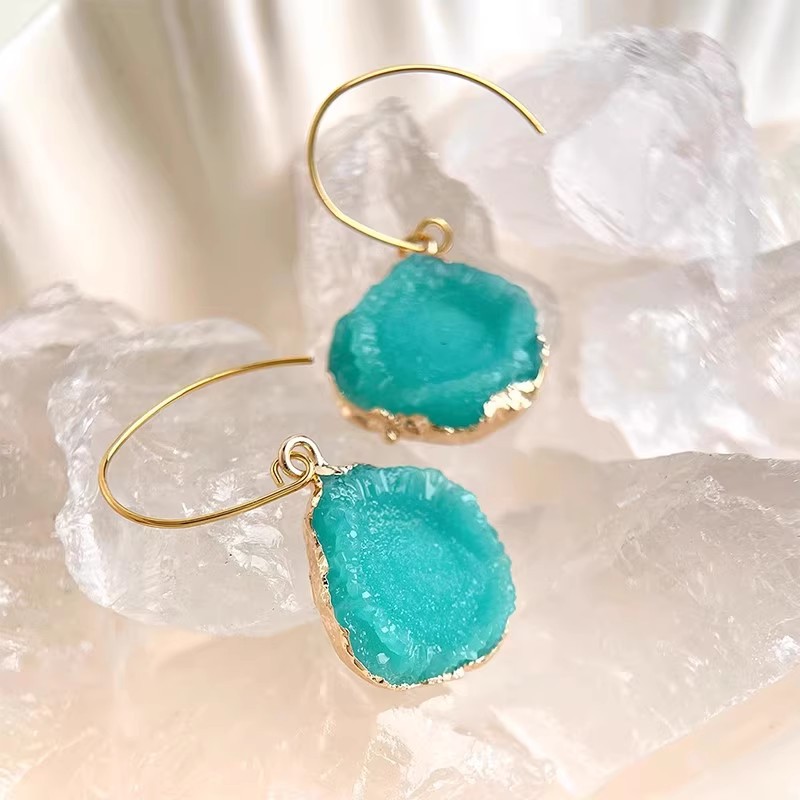 Blue Tears Summer Fresh and Fashionable Irregular gemstone Imitation pendant Ear Hook Earrings, niche design earrings 2025 details Picture