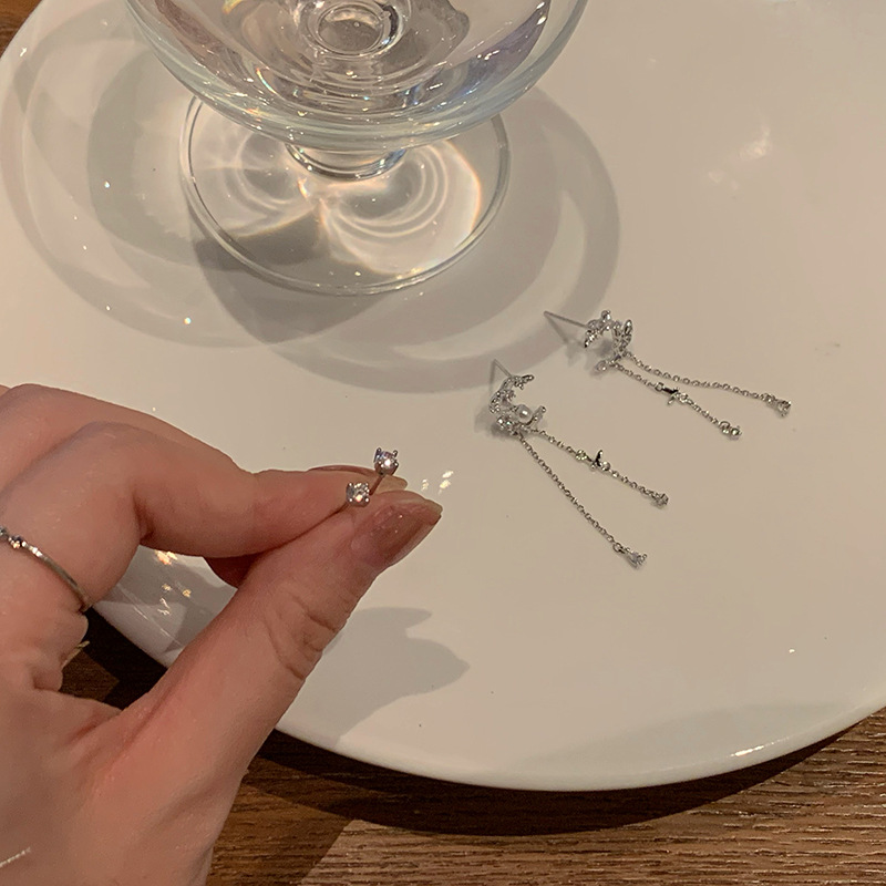 925 Silver Needle Ear Piercing Four-Piece Set Earrings, Women's face-enhancing small ear studs Earrings, Niche design sense, high-end ear bone studs Specification drawing