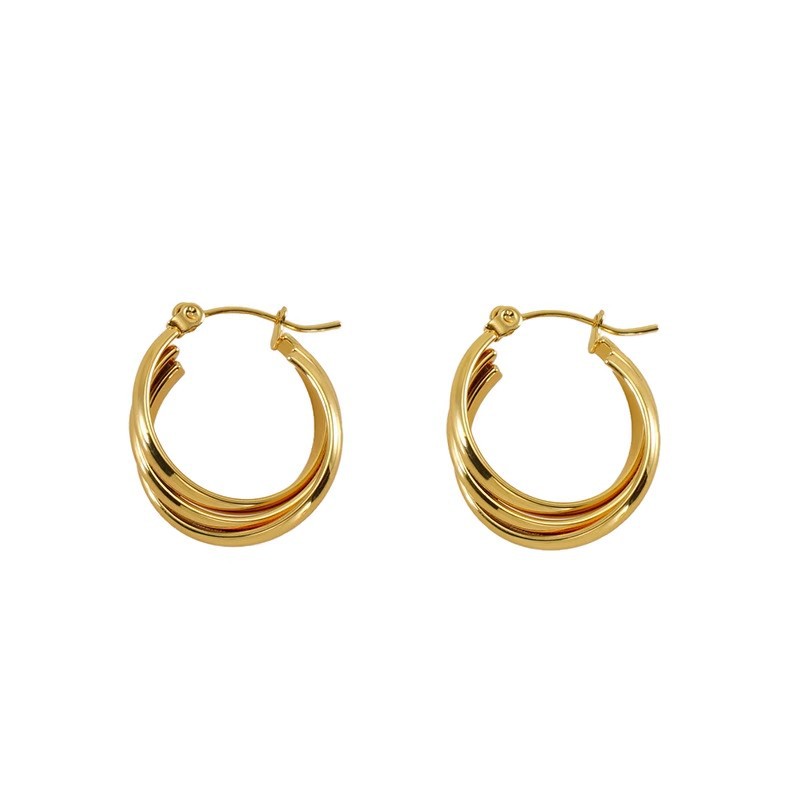 Hong Kong-style retro metal texture ring earrings, French high-end ear rings, women's light luxury and elegant ear accessory set Item Picture