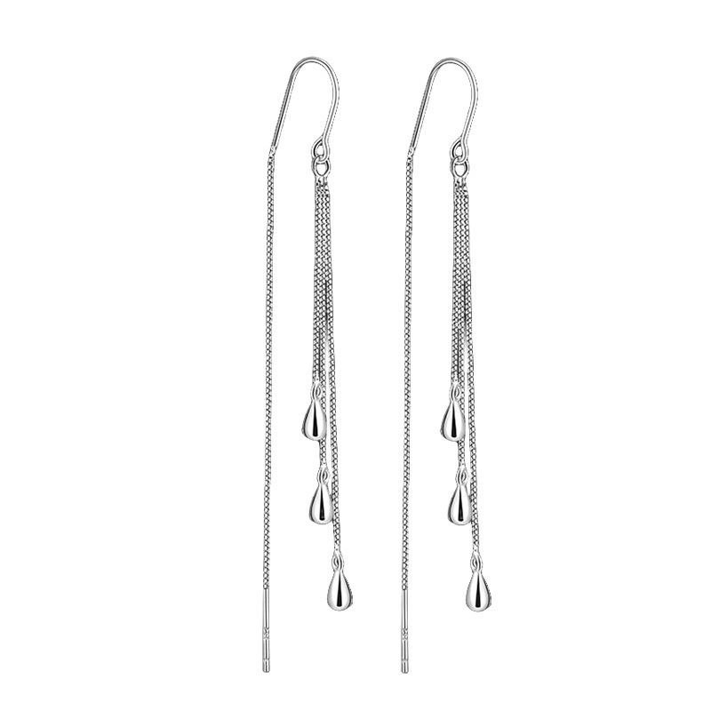 French unique water drop tassel long stud earrings for women, light luxury and high-end style, exquisite earrings, fashionable and elegant earrings Item Picture
