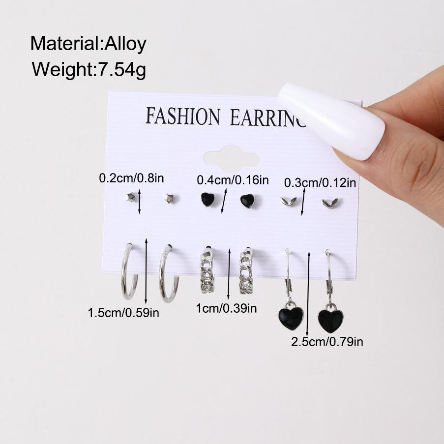 Cross-border European and American style stainless steel silver circle earrings, ear buckles, women's niche design, fashionable and trendy heart six-piece set details Picture
