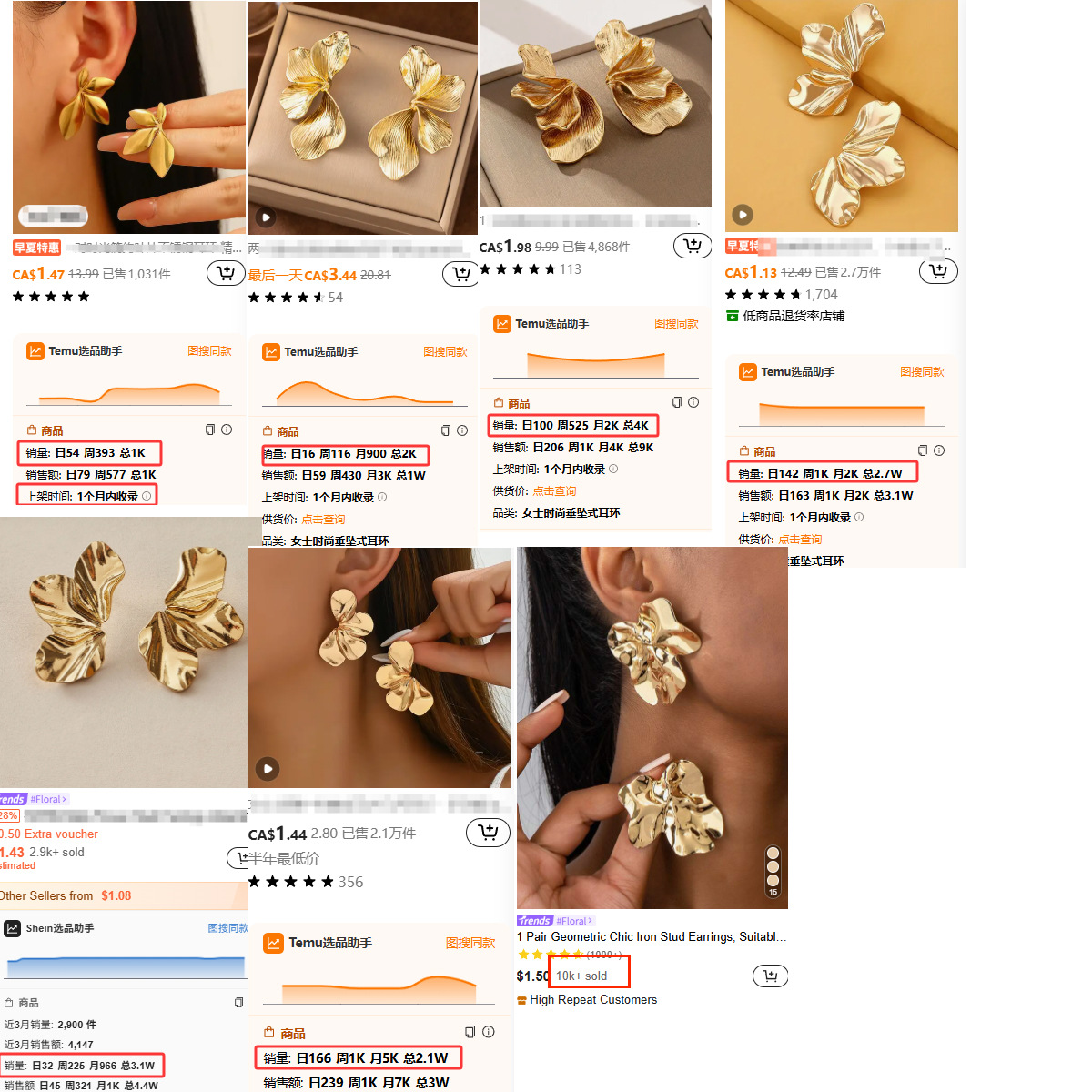Cross-border best-selling exaggerated liquid women's earrings in Europe and America, three-dimensional petal texture flower light luxury and high-end feel earrings details Picture