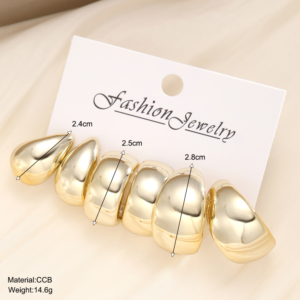 A set of 3-piece cross-border new fashionable European and American exaggerated creative C-shaped teardrop earrings, CCB high-end women's earrings with elegant style details Picture