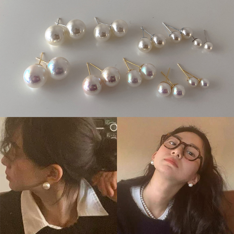 Minimalist and cold style pearl stud earrings for women, French retro Hepburn style, simple and versatile, elegant earrings, internet-famous earrings full figure