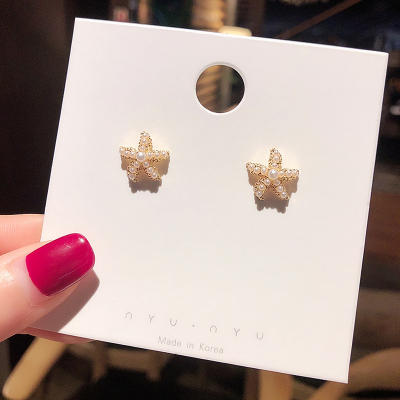 925 Silver Needle, Korean Dongdaemun Super Fairy Starfish Short Stud Earrings, fashionable, simple and individual Douyin earrings and earrings full figure