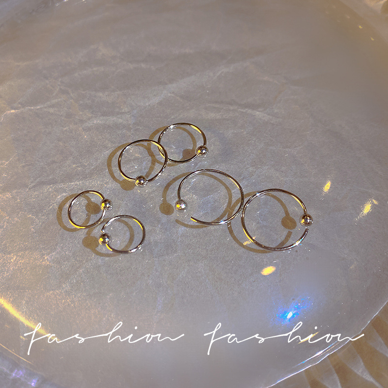 925 Silver Needle Ear Piercing Stud, a niche and cold style, plain ring, Bean ear Bone Stud, a new trendy ear accessory in 2023 Specification drawing