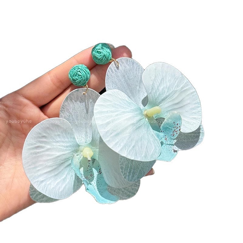 Sweet and exaggerated Phalaenopsis flower earrings 2025 New bestseller seaside vacation style Stud earrings Dopamine earrings for women Item Picture