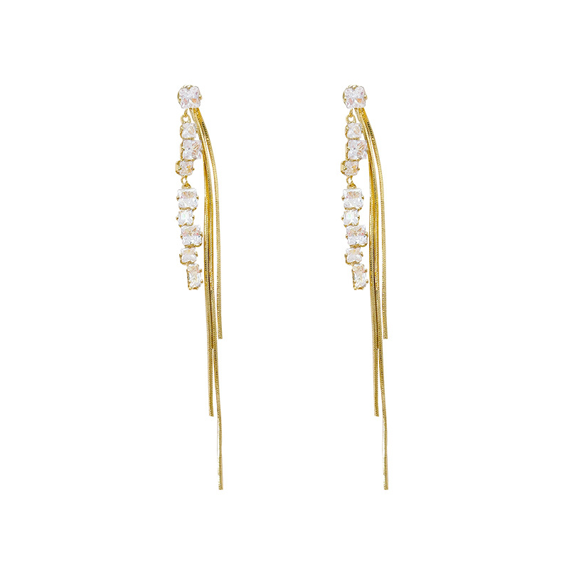 Exquisite zircon long strip earrings, 2025 new style, trendy and elegant ladylike earrings, high-end feminine tassel earrings Item Picture